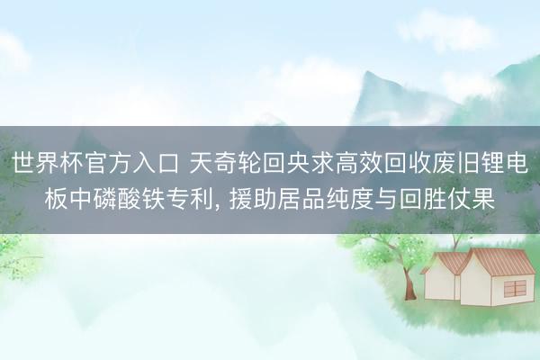 世界杯官方入口 天奇轮回央求高效回收废旧锂电板中磷酸铁专利， 援助居品纯度与回胜仗果