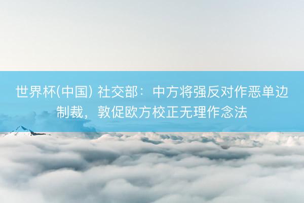 世界杯(中国) 社交部：中方将强反对作恶单边制裁，敦促欧方校正无理作念法