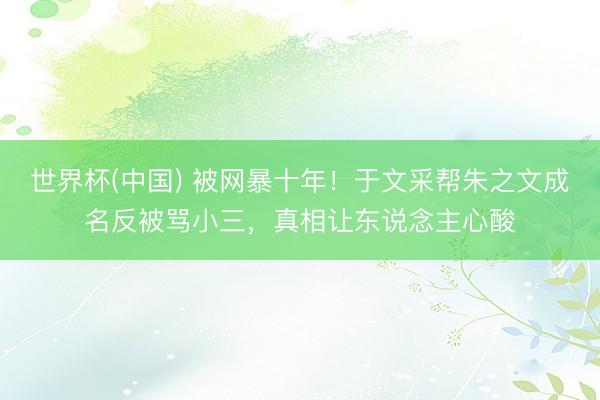 世界杯(中国) 被网暴十年！于文采帮朱之文成名反被骂小三，真相让东说念主心酸