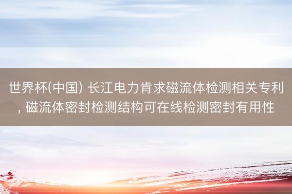 世界杯(中国) 长江电力肯求磁流体检测相关专利， 磁流体密封检测结构可在线检测密封有用性